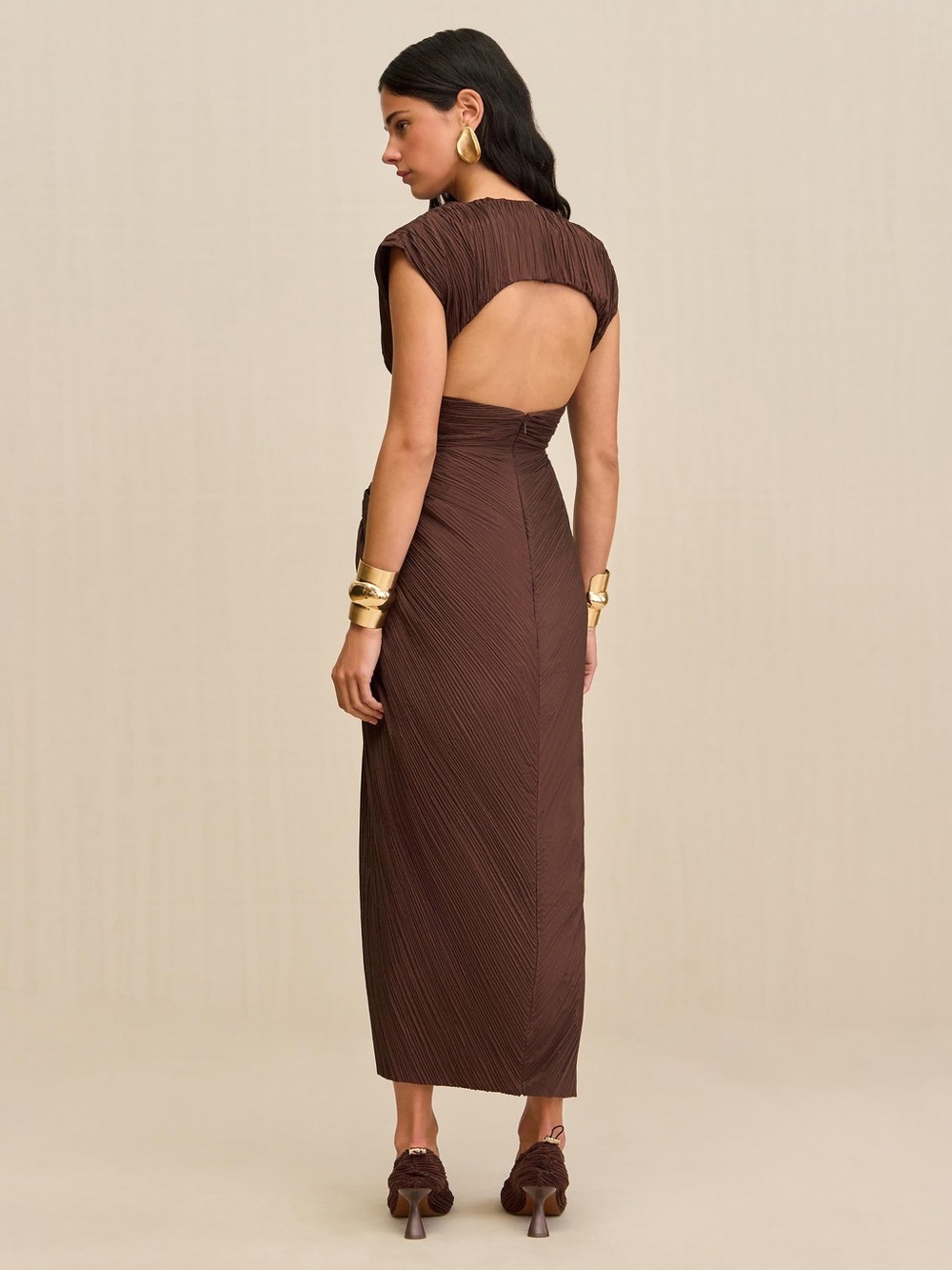 cult gaia ‘Inaya’ Brown Knotted Cutout Midi Dress - Picture 3 of 8